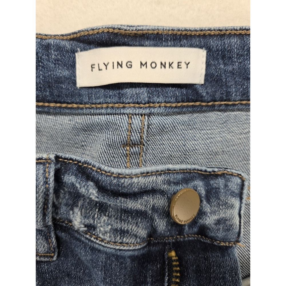 Flying Monkey Jeans Womens 29x32 High Rise Super Flare Blue Distressed Raw Hem - Picture 10 of 11